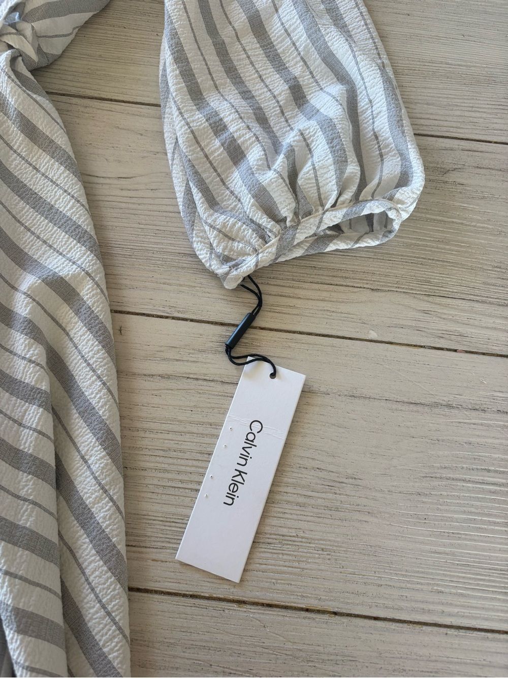 NWT Calvin Klein Gray White Striped Wrap Dress | Size 10 - Picture 3 of 12
